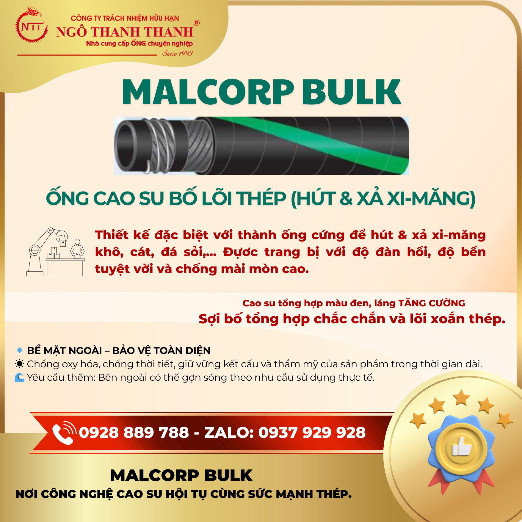 MALCORP BULK - ỐNG CAO SU BỐ LÕI THÉP HÚT  XẢ XI-MĂNG Ngô Thanh Thanh