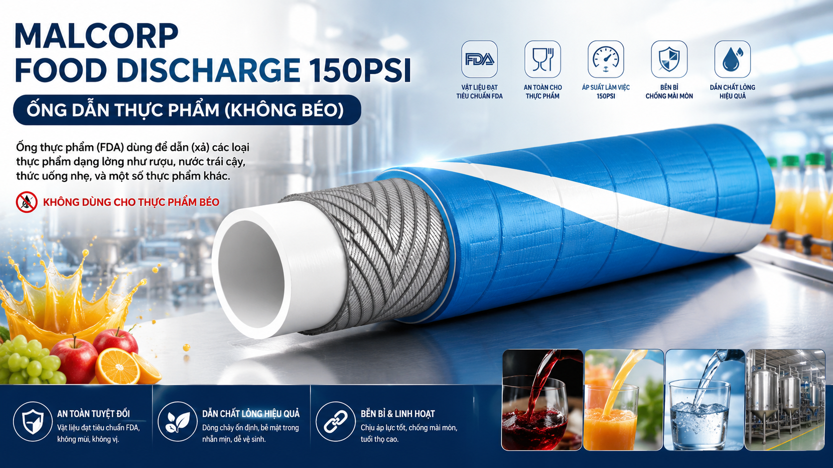 MALCORP FOOD DISCHARGE 150PSI - ỐNG DẪN THỰC PHẨM Không Béo