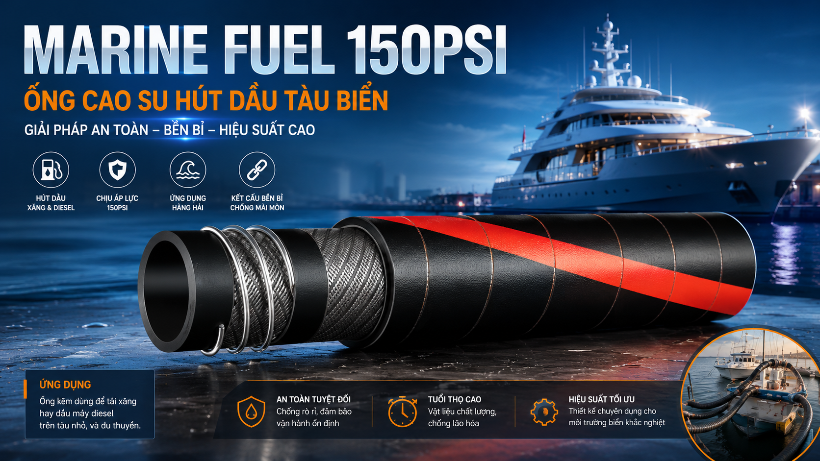 MALCORP MARINE FUEL 150PSI - ỐNG CAO SU HÚT DẦU TÀU BIỂN