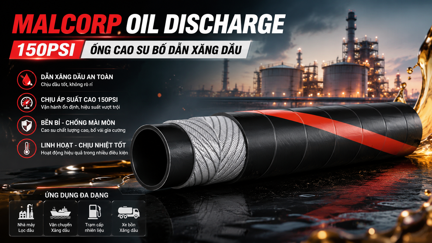 MALCORP OIL DISCHARGE 150PSI - ỐNG CAO SU BỐ DẪN XĂNG DẦU Ngothanhthanh