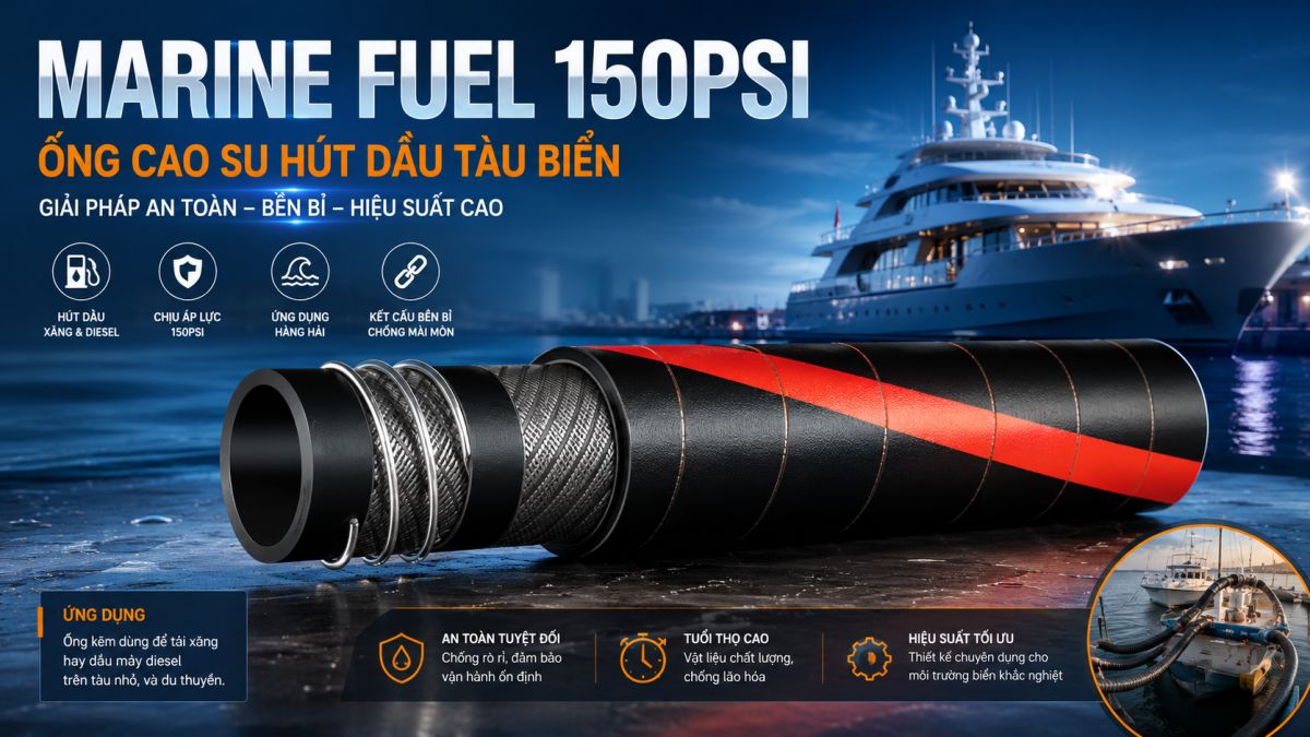 MALCORP MARINE FUEL 150PSI &ndash; Ống Cao Su H&uacute;t Dầu T&agrave;u Biển Bền Bỉ, An To&agrave;n