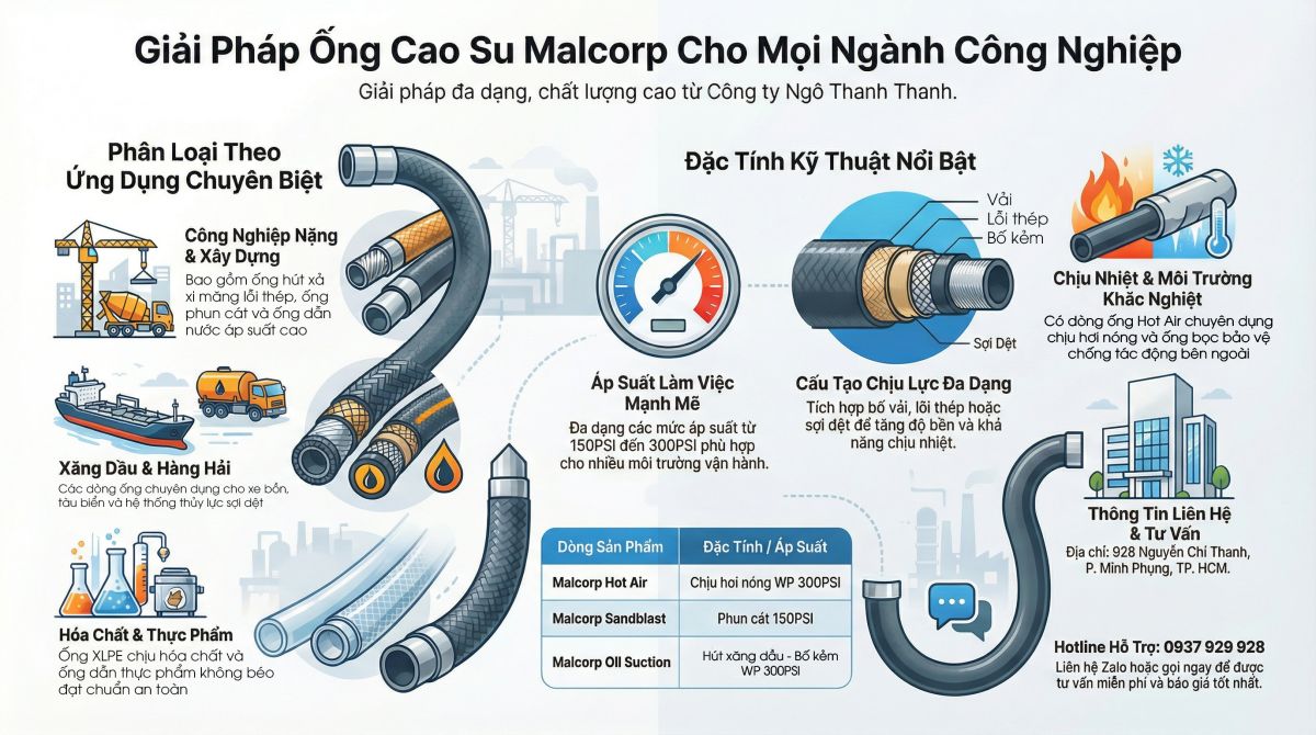 Ống cao su Malcorp &ndash; Giải ph&aacute;p ống c&ocirc;ng nghiệp bền bỉ cho mọi y&ecirc;u cầu kỹ thuật