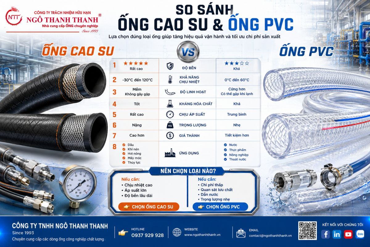 So s&aacute;nh ống cao su v&agrave; ống PVC: N&ecirc;n chọn loại n&agrave;o cho hệ thống c&ocirc;ng nghiệp?