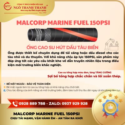 MALCORP MARINE FUEL 150PSI – Ống Cao Su Hút Dầu Tàu Biển Bền Bỉ, An Toàn